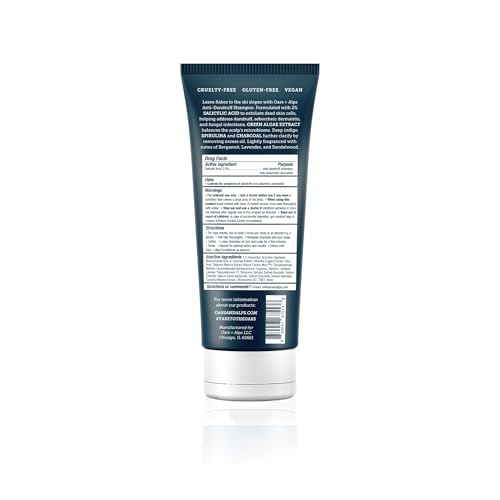 Oars + Alps Anti-Dandruff Shampoo with 2% Salicylic Acid, Made with Spirulina, Charcoal, + Green Algae Extract, 8 Fl Oz
