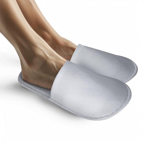 UrbanRoots 28 Pairs Disposable Slippers For Guests,Bulk Slippers For Hotel,Spa,Travel,Shoeless Home,Spa Slippers With Pouch,Non-Slip(White) house slippers for guests