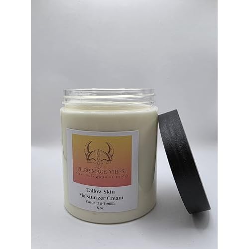 Tallow Skin Moisturizer Cream with Nourishing Oils Handmade Grass Fed Beef Tallow Cream 8oz (Coconut & Vanilla Scent)