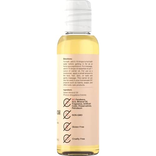 Coera Sweet Almond Oil 4 fl oz | For Hair, Skin, Face, and Nails | Cold Pressed & Hexane Free | Carrier Oil | Free of Parabens, SLS, & Fragrances