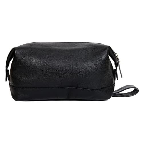 cuero Leather Brown Dopp Kit Unisex Travel Toiletry Cosmetic Pouch Shaving Kit Men Women (black)