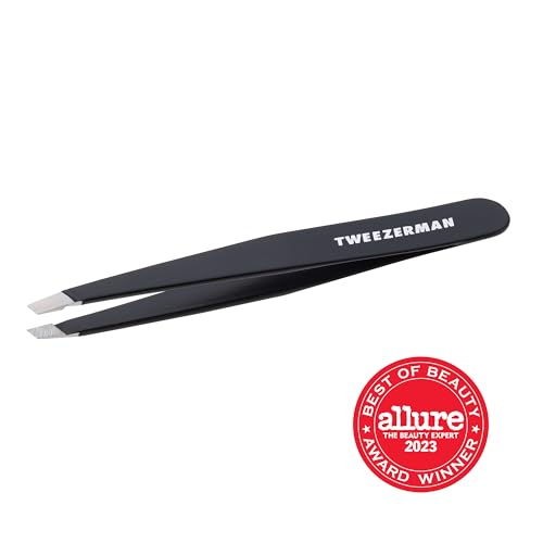 Tweezerman Black Stainless Steel Slant Tweezer - Eyebrow Tweezers for Women and Men