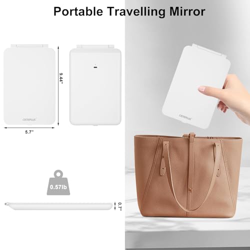 Travel Makeup Mirror with 3 Colors Light Modes, Folding Vanity Mirror with Lights, Adjustable Brightness, USB Rechargeable, Portable, Ultra Thin (White)