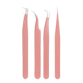 JoMay Eyelash Extension Tweezers 4Pcs Professional Kit High Precision Stainless Steel, Straight and Curved Volume Lash Tweezers Boot Volume 90 Degree, Girls Women Beginners (Pink)