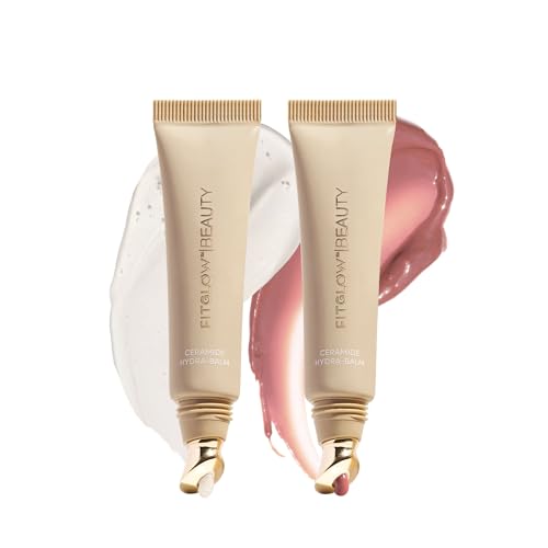 Fitglow Beauty Ceramide Hydra-Balm Duo | 2-Pack Lip & Skin Barrier Skincare with Ceramides + Plant Collagen | 24-Hour Hydration, Anti-Aging Repair | Clear/Tinted | 24Hour + Rosewood - 2 x 10ml