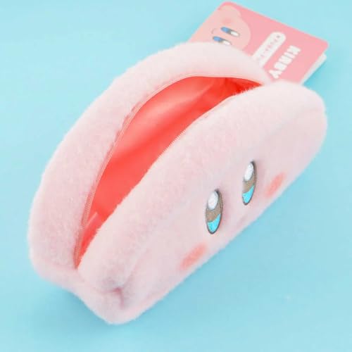 Kirby Fluffy Cosmetic Case (Smile) ? 7.5-Inch Soft Plush Makeup Pouch with Zipper and Star Charm