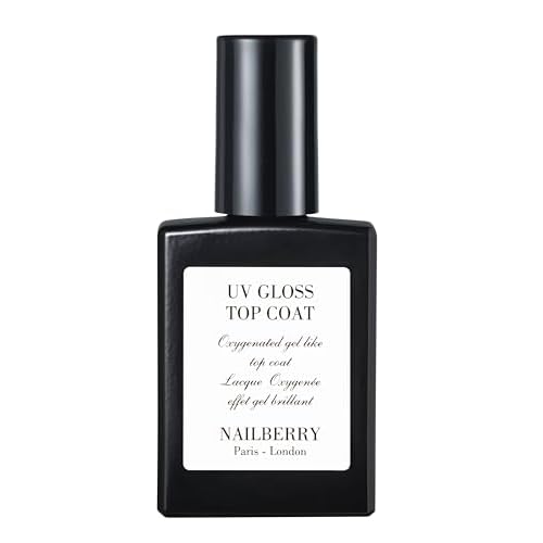 Nailberry UV Gloss Top Coat | Gel-Like Finish Nail Top Coat | Fast Drying Without UV or LED Lamps | Chip-Resistant, Oxygenated Gloss Top Coat | Vegan | Certified Halal & Cruelty Free | 25-Free | 15 ml