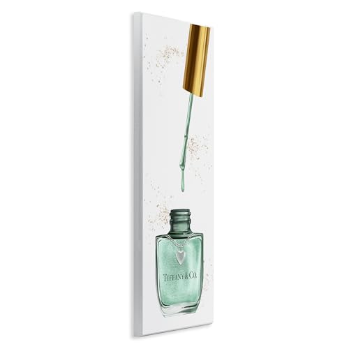 Stupell Industries Makeup Nail Polish Brush Cyan Gold Fashion, Design by Artist Ziwei Li Wall Art, 7 x 17, Wood Plaque