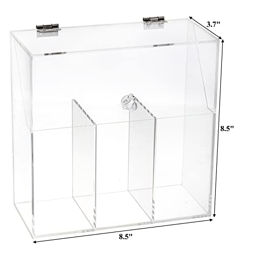 Okllen Makeup Brush Holder with Dustproof Lid, White Pearls, Acrylic Clear Makeup Brush Organizer with 3 Compartment, Large Cosmetic Brush Storage Box Case for Vanity, Bathroom, Bedroom