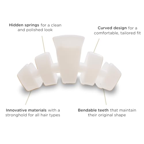 TELETIES - Small Hair Clip - Hair Claw Clips for Women - Strong Grip, Bendable Teeth, Comfortable Curved Design - Ideal for Thin or Short Hair - For All Hair Textures - Coconut White