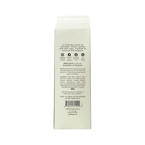 Pacha Soap Co. Liquid Hand Soap Glass Bottle & Refill - Vanilla & Sage, Hydrating & Moisturizing, Clean Ingredients, Paraben & Dye Free, Made in USA, 2-Pack (12.5 fl oz Bottle, 32 fl oz Refill)