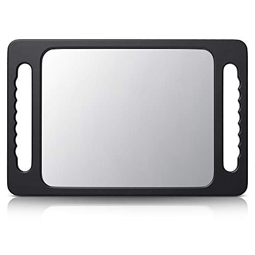 TASALON Unbreakable Hand Mirror with Double Handle - Large Handheld Barber Design for Hair and Beauty Salon - Durable Hand Held for Barbershop - Lightweight Haircut Mirror with Double Handgrip