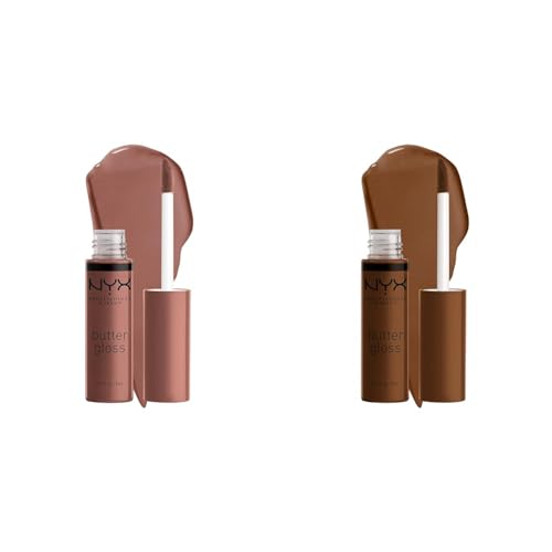 NYX Butter Gloss Brown Sugar Non-Sticky Lip Gloss Butterscotch Neutral Light Brown and Caramelt Medium Brown