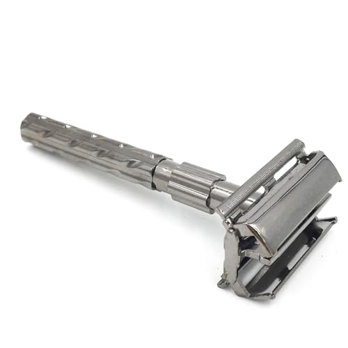 Parker 22R Long Handle Safety Razor ? Gunmetal Twist-to-Open Butterfly Design, Heavyweight Brass Frame with Knurled Grip | Includes 5 Platinum Double Edge Blades | Iconic Brandd