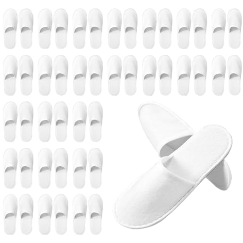 JarThenaAMCS 60 Pairs White Disposable Slippers Non Slip Spa Slippers Fluffy Closed Toe for Indoor Travel Hotel Home Party Guests Supplies