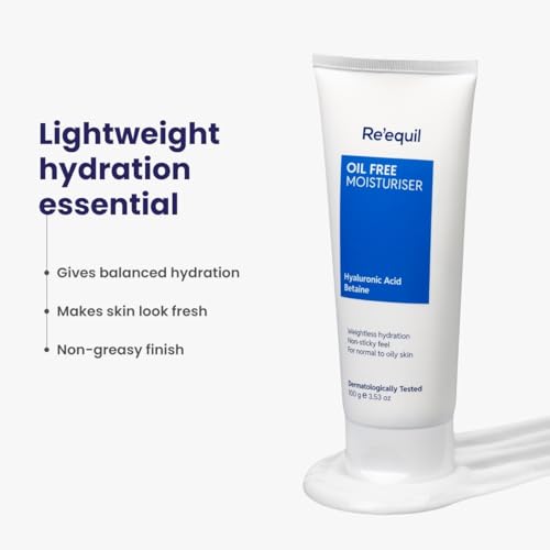 RE' EQUIL Oil Free Moisturiser Lightweight Moisturizer For Face Retains Essential Moisture Prevents Acne Breakouts Suitable For Normal, Oily Combination Skin 100G