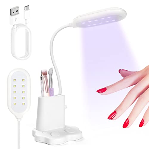Saviland Goose Neck U V Nail Lamp: Flash Cure LED Nail Lamp 360¡Æ Rotatable Hands-Free 2-in-1 Gel Polish Curing Nail Lights with Nail Brush Holder Nail Art Nail Salon Manicure Home DIY