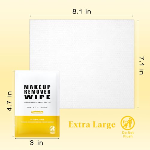 Pack of 50 Makeup Remover Wipes Individually Wrapped,Chamomile Scent,Face Cleansing Wipes Bulk, Travel Towelette Makeup Remover Cloth for Face Cleansing Skin Care Remove Makeup