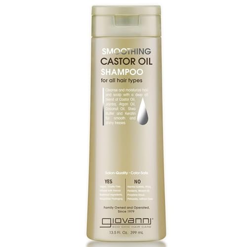 GIOVANNI Smoothing Castor Oil Shampoo - All Hair Types, Moisturize Hair & Scalp, Hydrate & Tame Frizz, Jojoba, Argan Oil, Coconut Oil, Shea Butter, Keratin - 13.5 oz