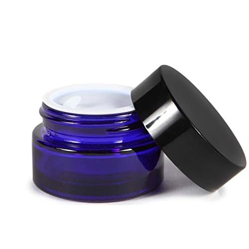 Vivaplex, 12, Cobalt Blue, 15 ml, Round Glass Jars, with Inner Liners and black Lids (Pack of 2)
