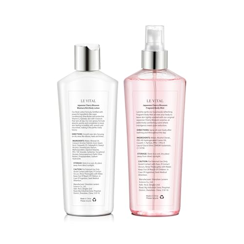 Japanese Cherry Blossom Bath and Body Care Set - Body Mist and Body Cream Set, Nourishing and Moisturizing Daily Skincare - 8fl.oz / 236mL Each (2-Piece Bundle£© (Pack of 2)