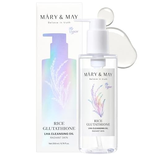 Mary&May Rice + Glutathione LHA Cleansing Oil ? Korean Oil Cleanser for Blackheads & Pores, Waterproof Makeup & Sunscreen Remover, Oil-to-Milk Emulsifying, Exfoliation for Sensitive Skin 6.76 fl oz
