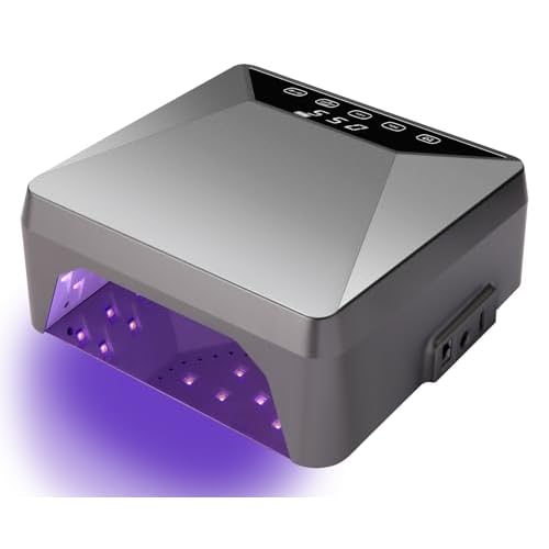 Rechargeable78W UV LED Nail Lamp for Gel Nails,Cordless Nail Dryer with Hidden Telescopic Stand for Hands & Feet,15600mAh Battery,30/60/99/180s Custom Timer,Mirror Base,Lock Screen for Salon Home