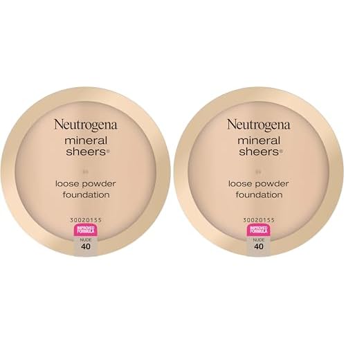 Neutrogena Mineral Sheers Lightweight Loose Powder Makeup Foundation with Vitamins A, C, & E, Sheer to Medium Buildable Coverage, Skin Tone Enhancer, Face Redness Reducer, Nude 40,.19 oz (Pack of 2)