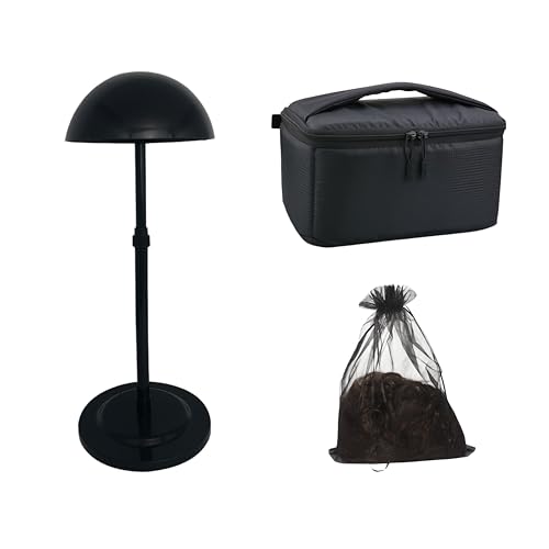 Professional Wig Travel Box Set ? Includes Collapsible Wig Stand & Storage Bag ? Dustproof Makeup Organizer Case for Wigs, Extensions & Hair Styling Tools