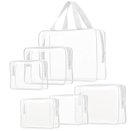 6pcs Clear Cosmetic Bags, TSA Approved Toiletry Bag Set Crystal Clear Travel Beach Essentials Bag Organization PVC, Clear Makeup Bags Luggage Pouch Carry on Airport Airline Compliant Bag Women Men