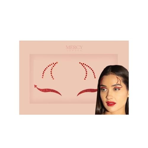 MERCY LONDON Red Devil Face Jewels Costume Accessories Gems All In One Halloween Headpiece Stick On