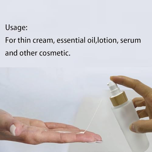 Empty Cosmetic Bottles 3.3oz/100ml 4 PACK with Bamboo Cap,Frosted Glass Lotion Pump DispenserRefillable Emulsion Cosmetic Cream Bottles, Toiletries Refill Travel Containers(Frost Clear)