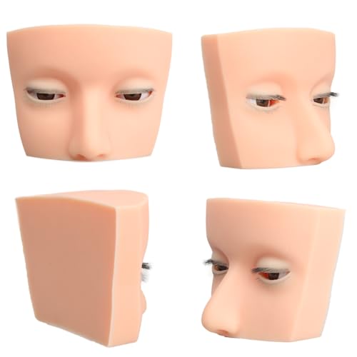 Lash Mannequin Head with Liftable Eyelids - 3D Realistic Silicone Lash Mannequin for Eyelash Extension Training - 4 Upper & 1 Lower Lash Layers (9x12x6.5cm)