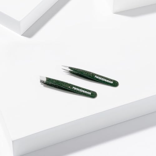 Tweezerman Enchanted Garden Micro Mini Slant & Point Tweezer Set - Eyebrow Tweezers for Women and Men