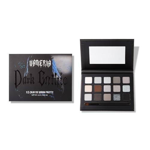 VANERIA Black Smoky Eyeshadow Palette,15 Colors Goth Makeup,Silver Grey Eyeshadow,High Pigment,Long Wear,Cool Toned Eyeshadow Palette,Waterproof,Intense Color(Gothic Black)