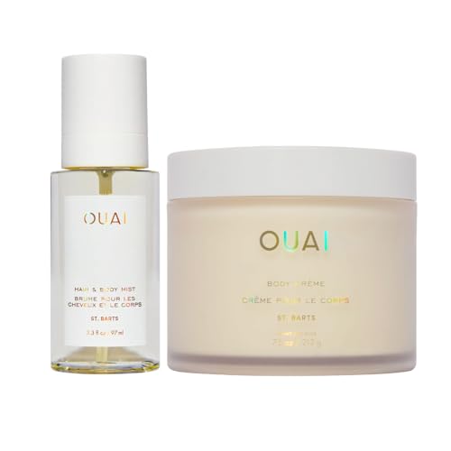 OUAI St. Barts Hair & Body Gift Set - Tropical-Scented Body Care for Women & Men - Includes Full Size Hydrating Body Cream & Travel Size Hair and Body Mist (2 Count)