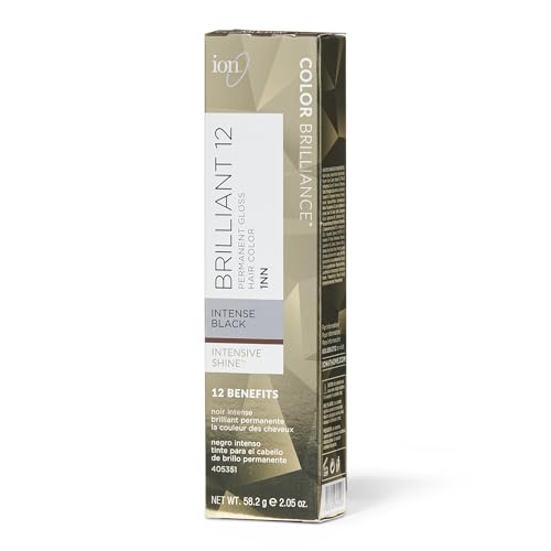 ion 1NN Darkest Intense Black Brilliant 12 Permanent Gloss Hair Color High Shine, AntiFade UV Protection, 100% Gray Coverage, PPD Free, 2.05 Oz
