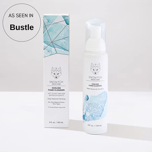 Snow Fox Skin Care Cooling Foam Cleanser ? SLS-Free Face Wash with Organic Aloe Vera & Peppermint Water ? Gentle, Non-Drying Formula for Oily, Combination & Sensitive Skin ? 5oz
