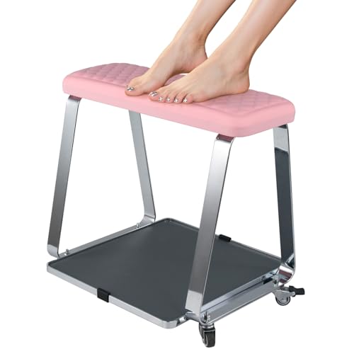 Pedicure Foot Rest for Nail Tech Nail Salon, BORNBYME Update PU Leather Foot Nail Stand Rest for Pedicure, Pink