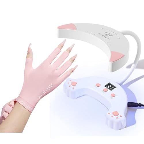 modelones Pink UV Gloves and GooseNeck UV LED Nail Lamp