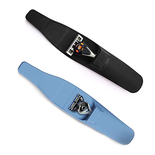 LinMei 2 Pack Silicone Razor Travel Case, Blue+Black, Compatible with Gillette, Parker, Merkur Razor
