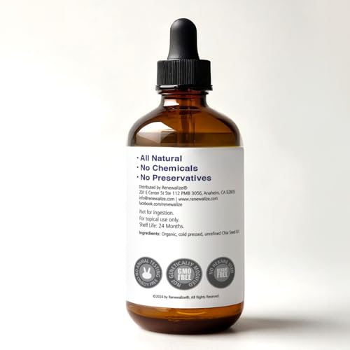 ORGANIC CHIA SEED OIL Facial Moisturizer | 100 Percent Pure Unrefined Cold Pressed Anti Aging Facial Oils | High Linoleic for Oily or Dry Skin | 4 oz bottle