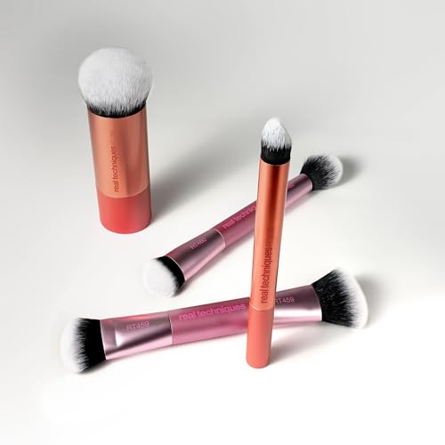 Real Techniques Full Beat Makeup Brush Set, 4 Piece Brush Kit for Foundation, Concealer, Blush, Contour, Highlight & Powder Blending, Travel Set, Soft UltraPlush Bristles, Cruelty-Free