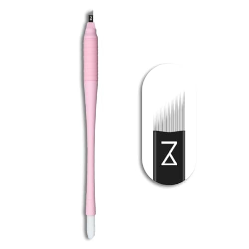Mellie¡¯s Signature Microblading Pen ? Pack of 10 Disposable Eyebrow Tattoo Pens | Sterilized Blades C14 .18mm | Rubber Grip & Pigment Sponge | Professional Brow Tool (Pink)