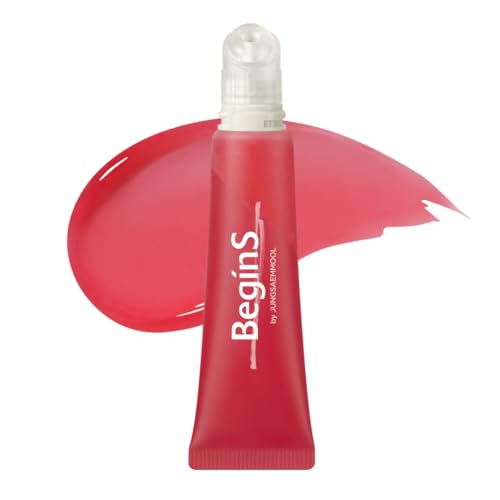 Lip Care Color Oil 0.34 Fl Oz, Vegan Tinted Lip Oil with Jelly Massager for Dry Lips, Hydrating & Cooling Lip Treatment, Long-Lasting Glow & Volume, Korean Lip Oil, BeginS (Cherry More)