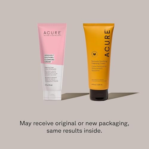 Acure Seriously Soothing Cleansing Cream - Gentle Hydrating & Exfoliating Face Wash, Daily Facial Cleanser for Women & Men with Chamomile & Sunflower Amino Acids, Sulfate Free, Vegan - 4 fl oz