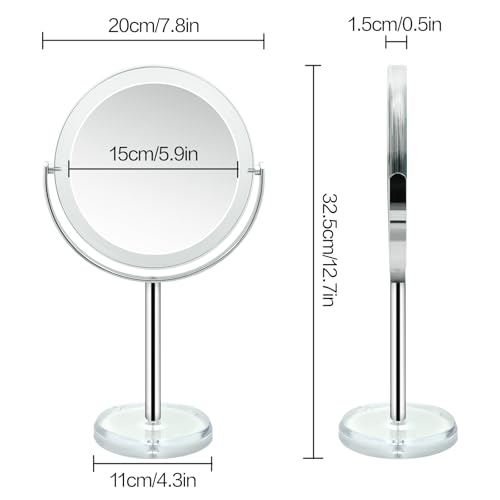 Snowflakes Double Sided 1X / 15X Magnifying Makeup Mirror with Stand - 6.7 Inch Tabletop Vanity Mirror for Bathroom or Bedroom with 360¡Æ Rotation.