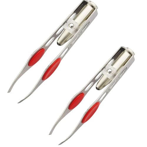 2Pcs Silver Tweezer With LED Light For Hair Removal Makeup Tool Eyebrow Eyelash for Women Facial Hair, Lash Trimmer, Hair Tweezers, Ingrown For Tweezer, Women's Hair Removal Tweezers