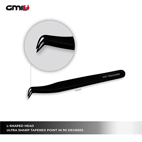 GMI Tweezers - Eyelash Extension Tweezers - Stainless Steel Lash Extension Tweezers - Eyelash extension kit - Lash tweezers for Eyelash Extensions - L-Shaped.