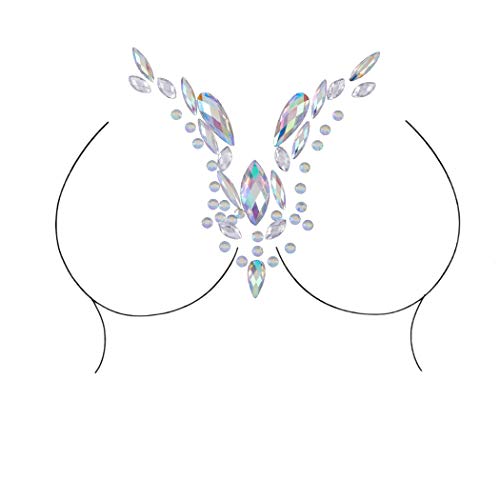 Rhinestone Face Jewels Rave Festival Gem Mermaid Chest Gem Crystal Eyes Stickers for Women and Girls 2PCS
